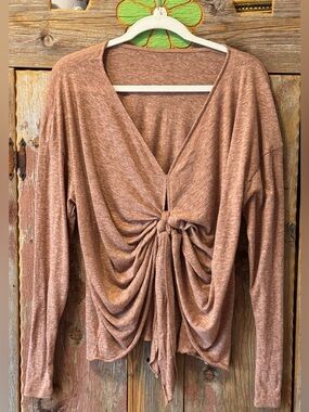 Mustard Seed Twist-Knot Long Sleeve Top - Rusty Rose size large